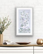Load image into Gallery viewer, Cranes and Gardenias, a light blue chinoiserie fine art print
