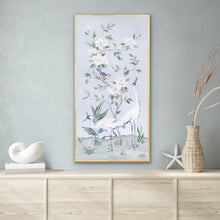 Load image into Gallery viewer, Cranes and Gardenias, a light blue chinoiserie canvas wrap
