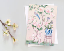Load image into Gallery viewer, June pink chinoiserie note card set

