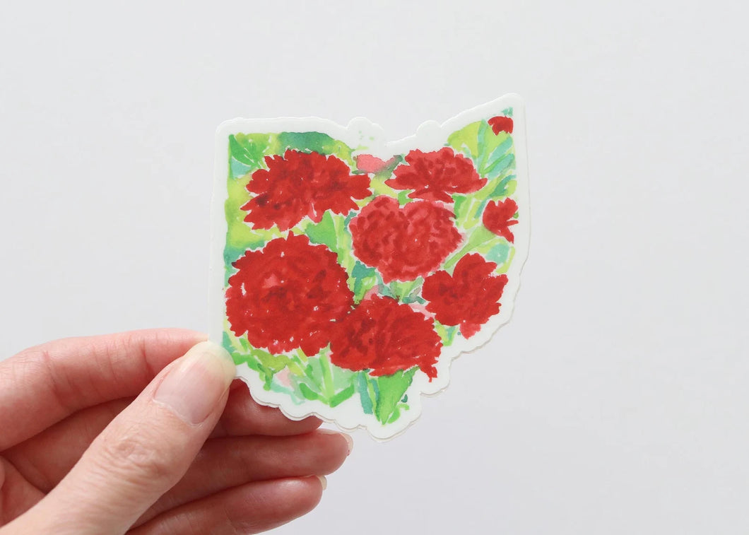 Ohio red carnation, state flower watercolor sticker