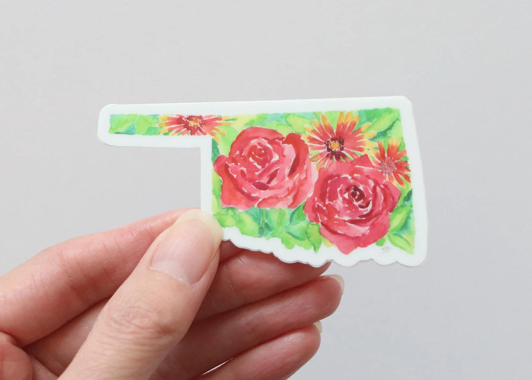 Oklahoma Rose and Indian Blanket, state flower watercolor sticker