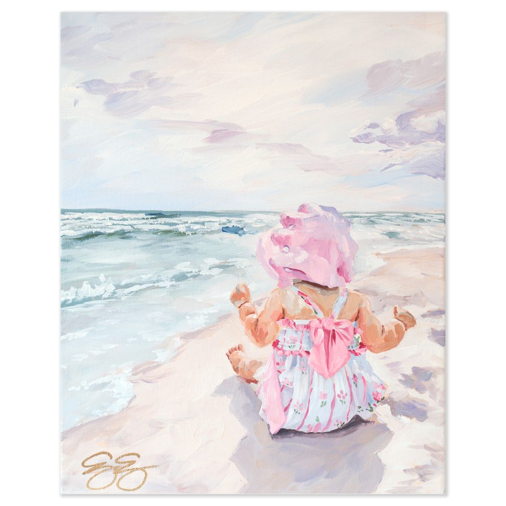 Beach babies: pink bonnet, a fine art print on paper