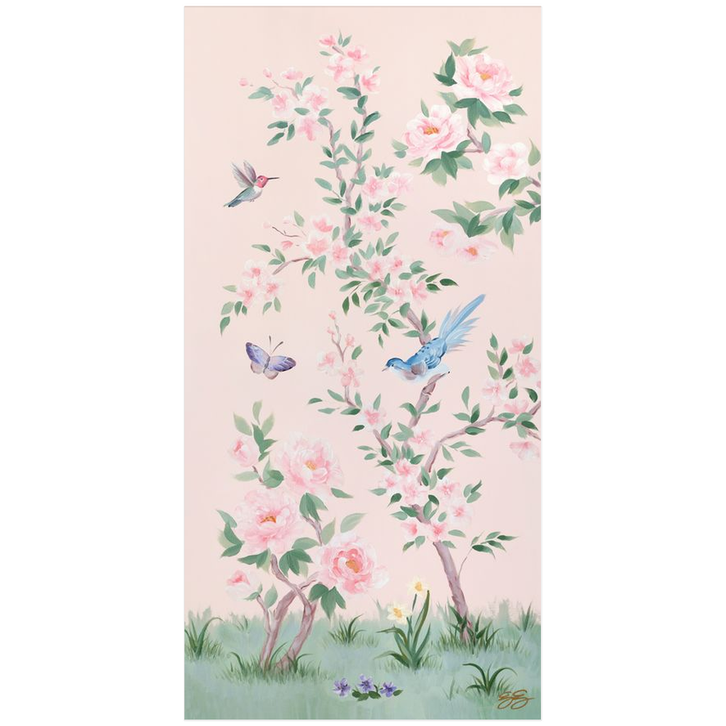 Mariya pink chinoiserie wall art shops panel print / Pink flower art print / Framed art print / Vintage art print / Gifts for her