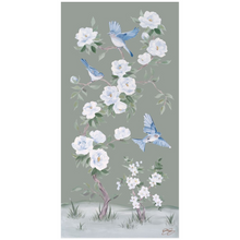 Load image into Gallery viewer, Bluebirds and Peonies, a green chinoiserie fine art print
