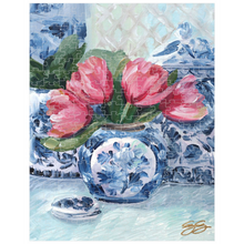 Load image into Gallery viewer, Pink Tulips, Blue Vase jigsaw puzzle
