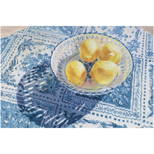 Load image into Gallery viewer, Patterned Shadow (lemons in blue and white bowl), a fine art print on canvas
