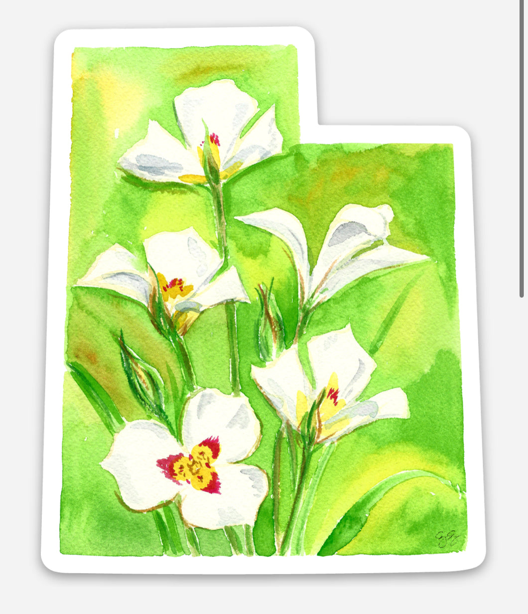 Utah Sego Lily, state flower watercolor sticker