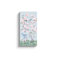 May, a blue chinoiserie canvas wrap, available framed