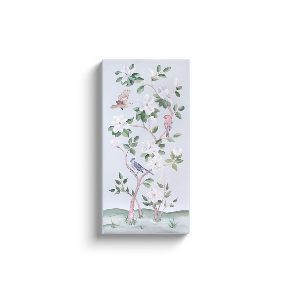 Bluebirds And retailer Peonies, A Green Chinoiserie Canvas Wrap