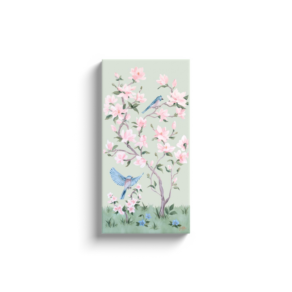 May, a green chinoiserie canvas wrap